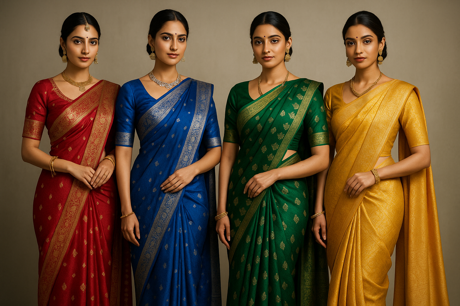 generate image of four models wearing ethnic indian saree